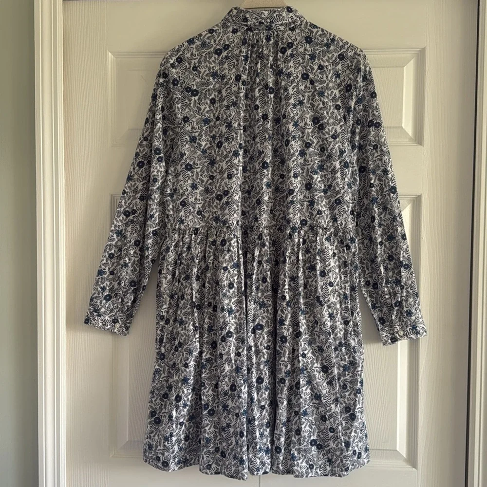 J. Crew Navy and White Floral Long-Sleeve Button Dress - Picture 8 of 16